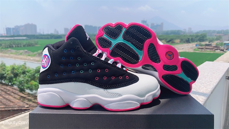 2020 Women Air Jordan 13 Easter Eggs Black White Peach Shoes